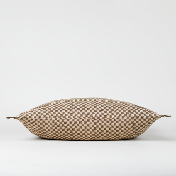 Block Print Brown Check Linen Pillow
