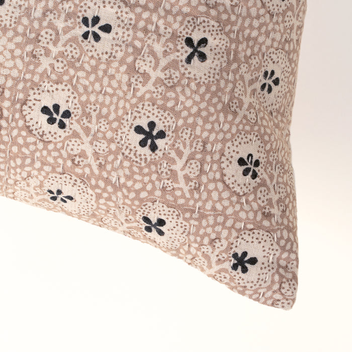 Clover Block Print Kantha Pillow