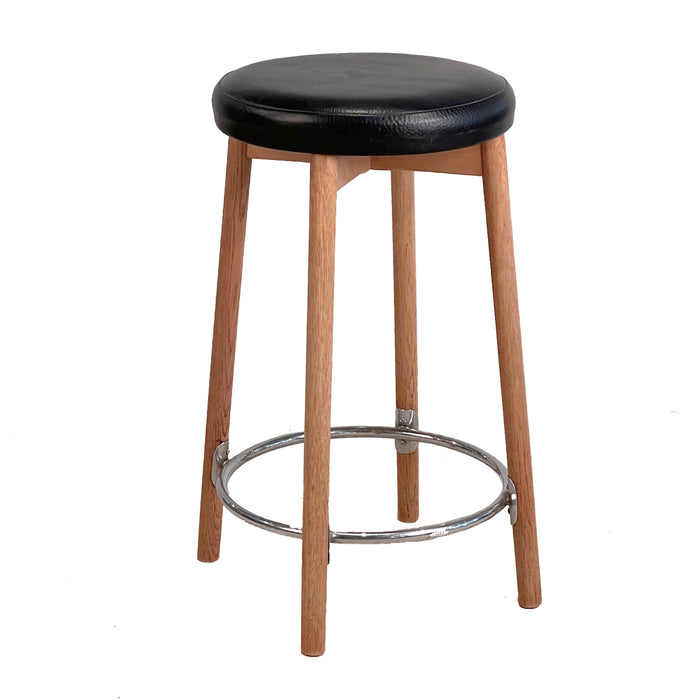 Vintage Oak and Leather Counter Stool
