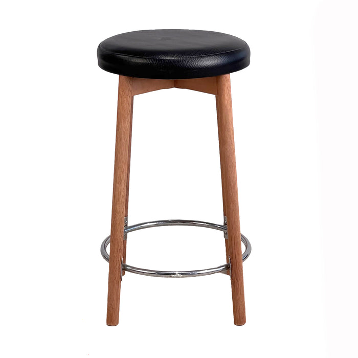 Vintage Oak and Leather Counter Stool