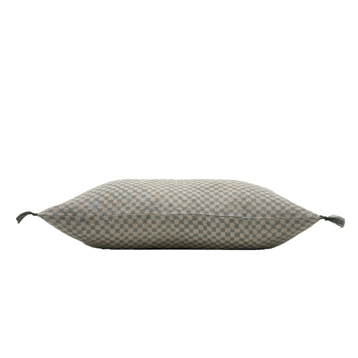 Block Print Blue Check Linen Pillow