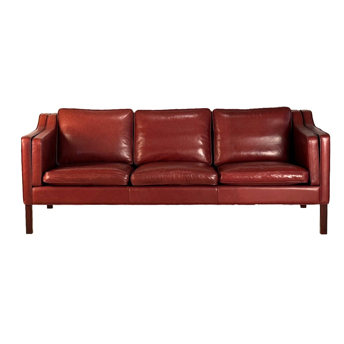 Vintage Merlot Leather 3-Seat Sofa - Vintage